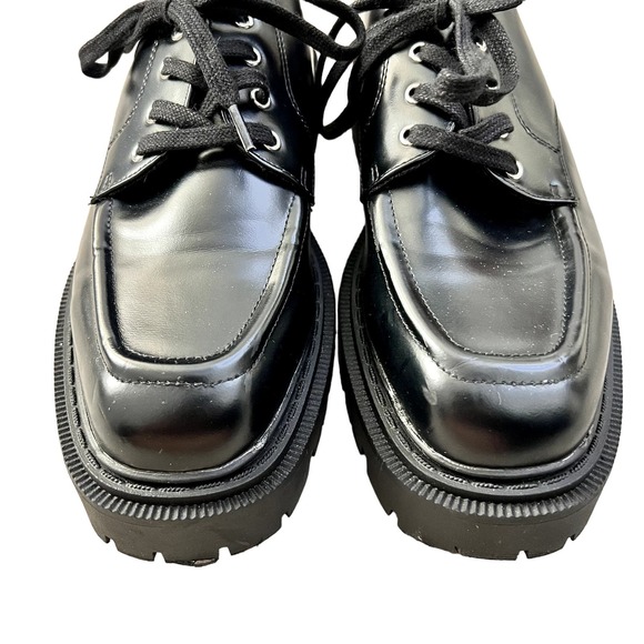 MONKI Women's size 8.5 Black Vegan Leather Chukka Chunky Lace Up Loafers Preppy - Picture 2 of 8